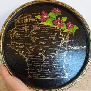 Vintage Wisconsin State Souvenir Round Metal Tray